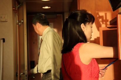 Two people getting ready under golden hour lighting